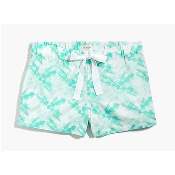 J.Crew COTTON SLEEP Tie Dye SHORTS Aqua Green 100% Cotton Drawstring  Lounge L - Picture 1 of 9